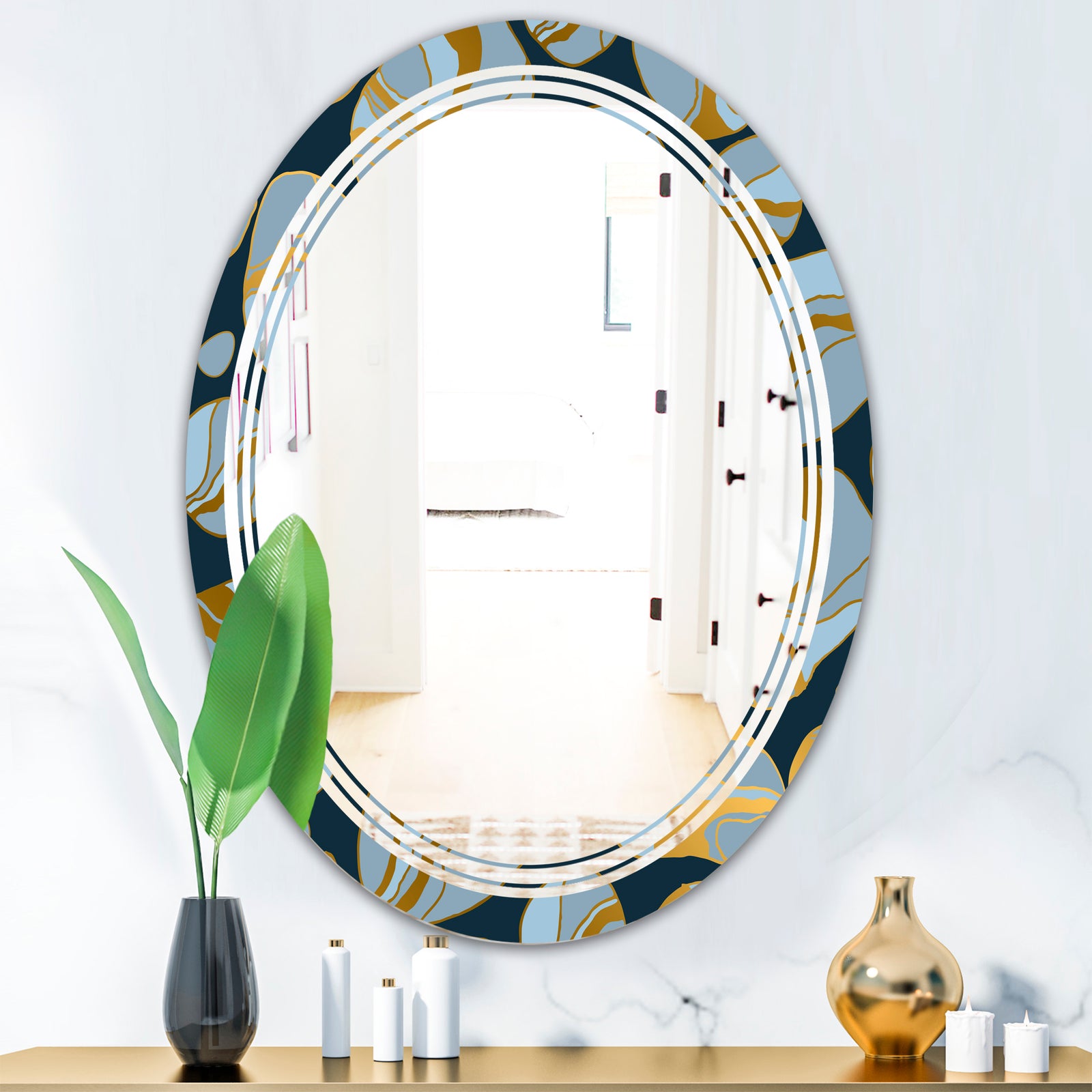 Golden Marble Design IV - Modern Round or Oval Wall Mirror - Triple C