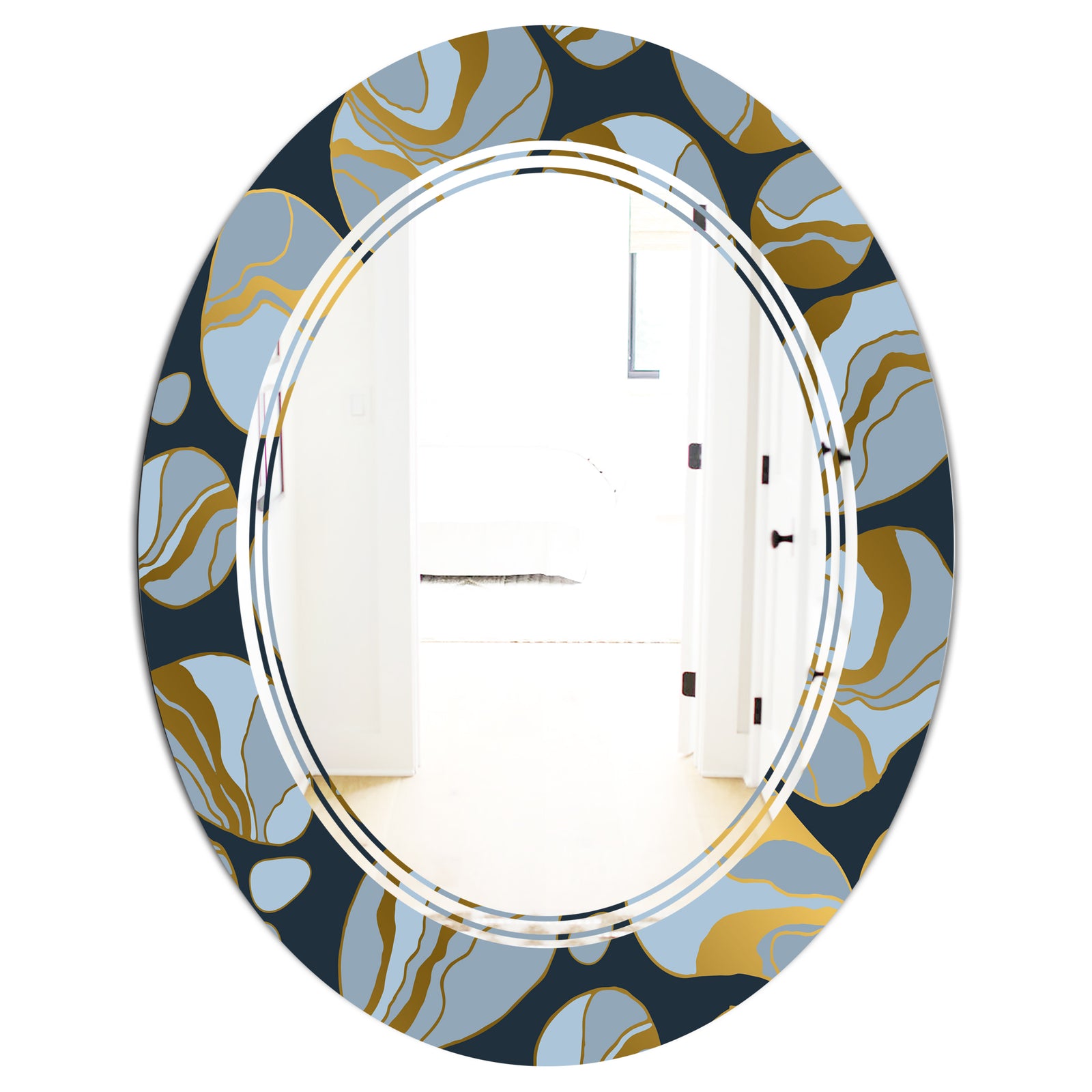 Golden Marble Design IV - Modern Round or Oval Wall Mirror - Triple C