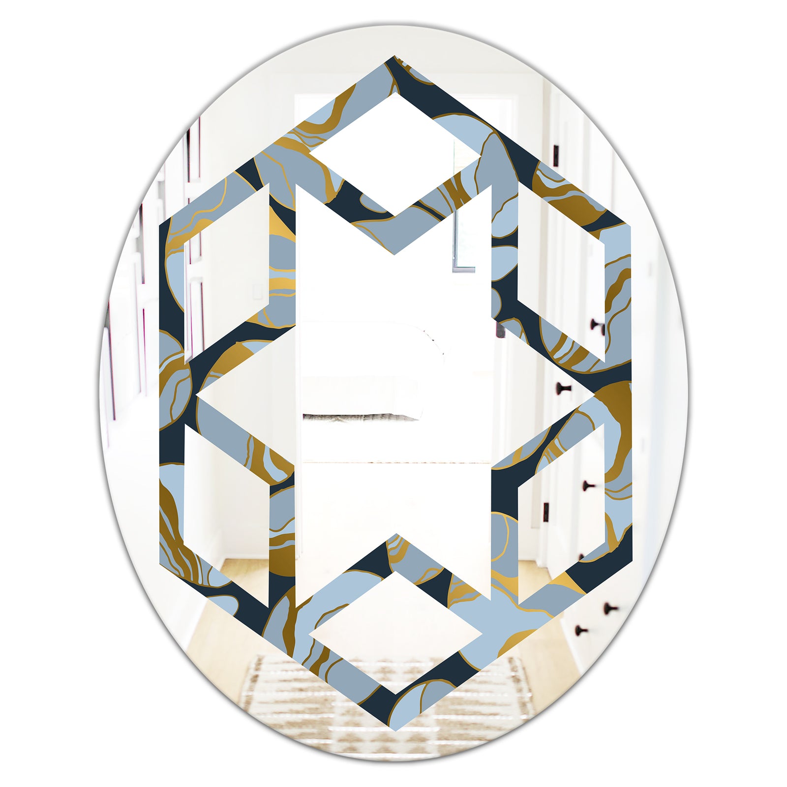 Golden Marble Design IV - Modern Round or Oval Wall Mirror - Hexagon Star