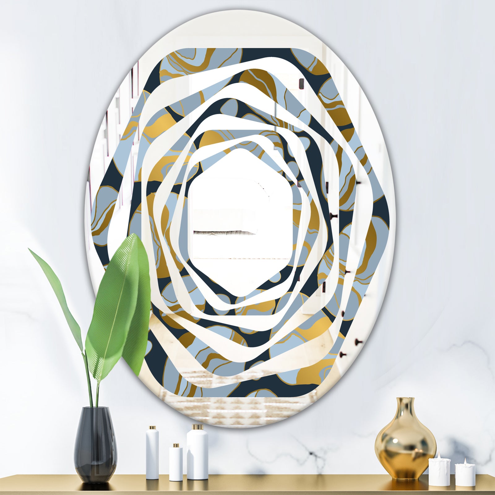 Golden Marble Design IV - Modern Round or Oval Wall Mirror - Whirl