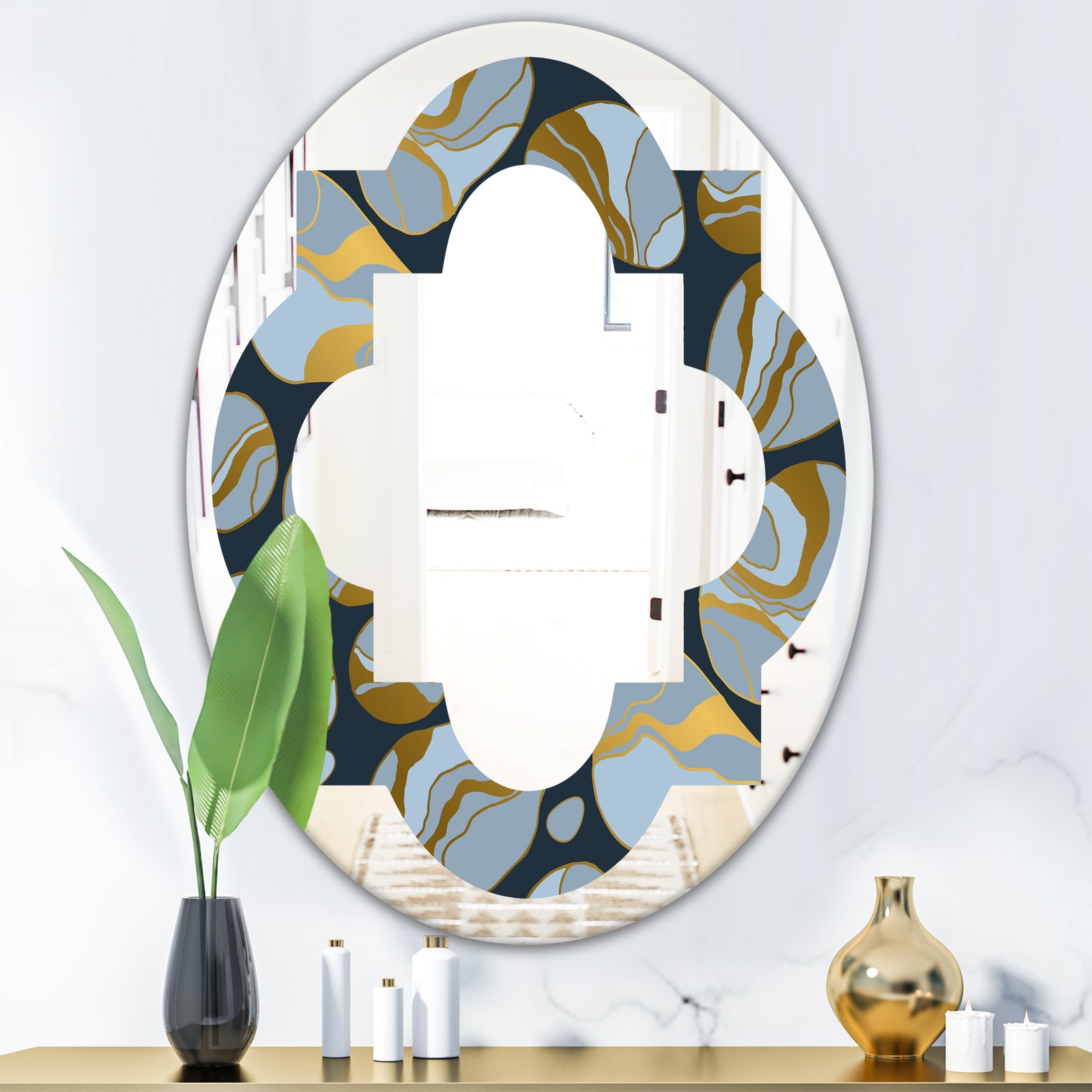 Golden Marble Design IV - Modern Round or Oval Wall Mirror - Quatrefoil