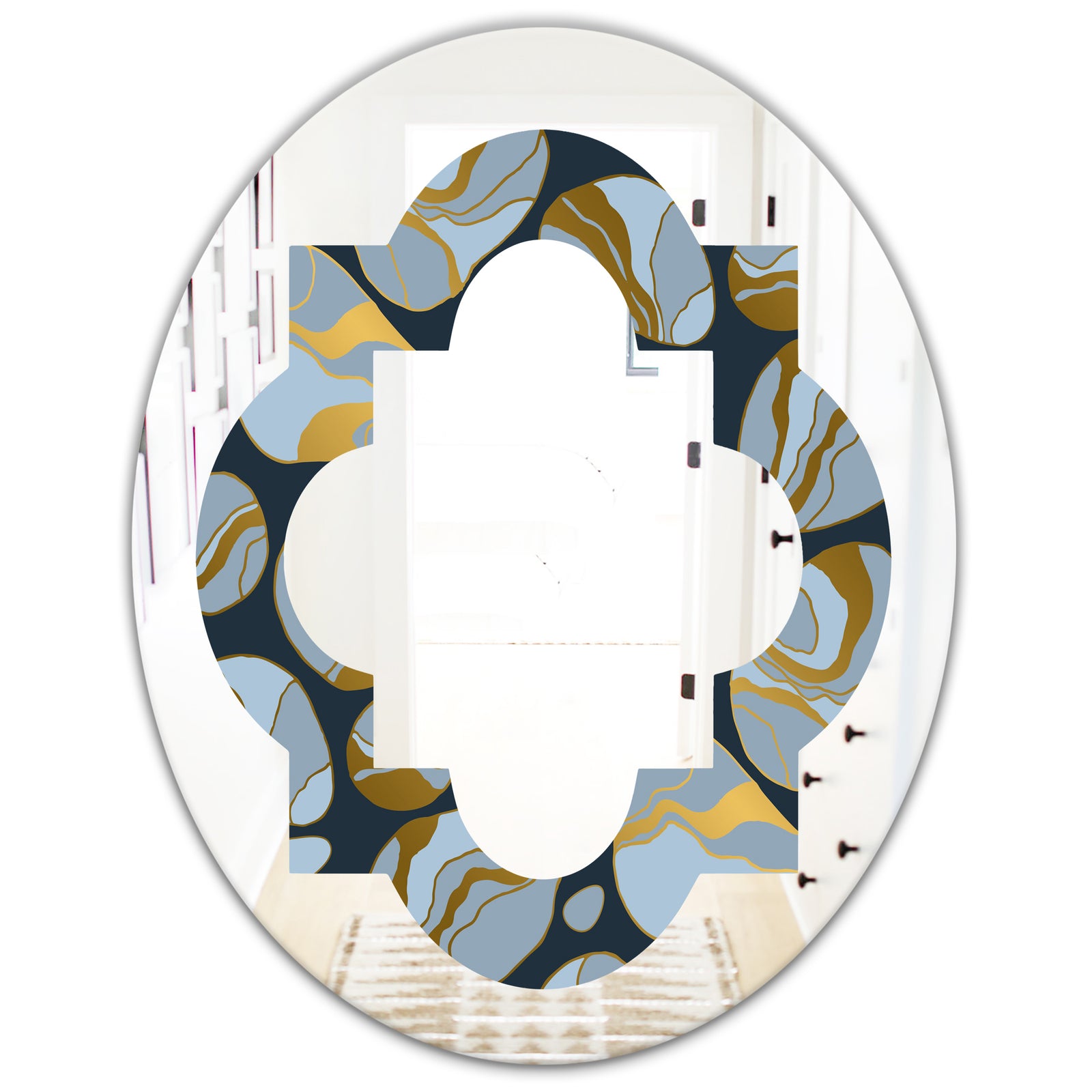 Golden Marble Design IV - Modern Round or Oval Wall Mirror - Quatrefoil