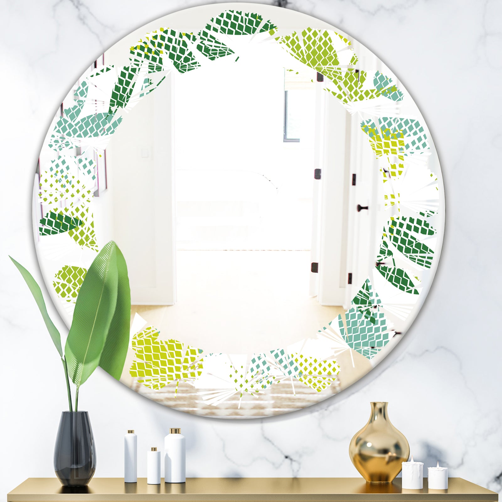 Tropical Botanicals III - Modern Round or Oval Wall Mirror - Leaves