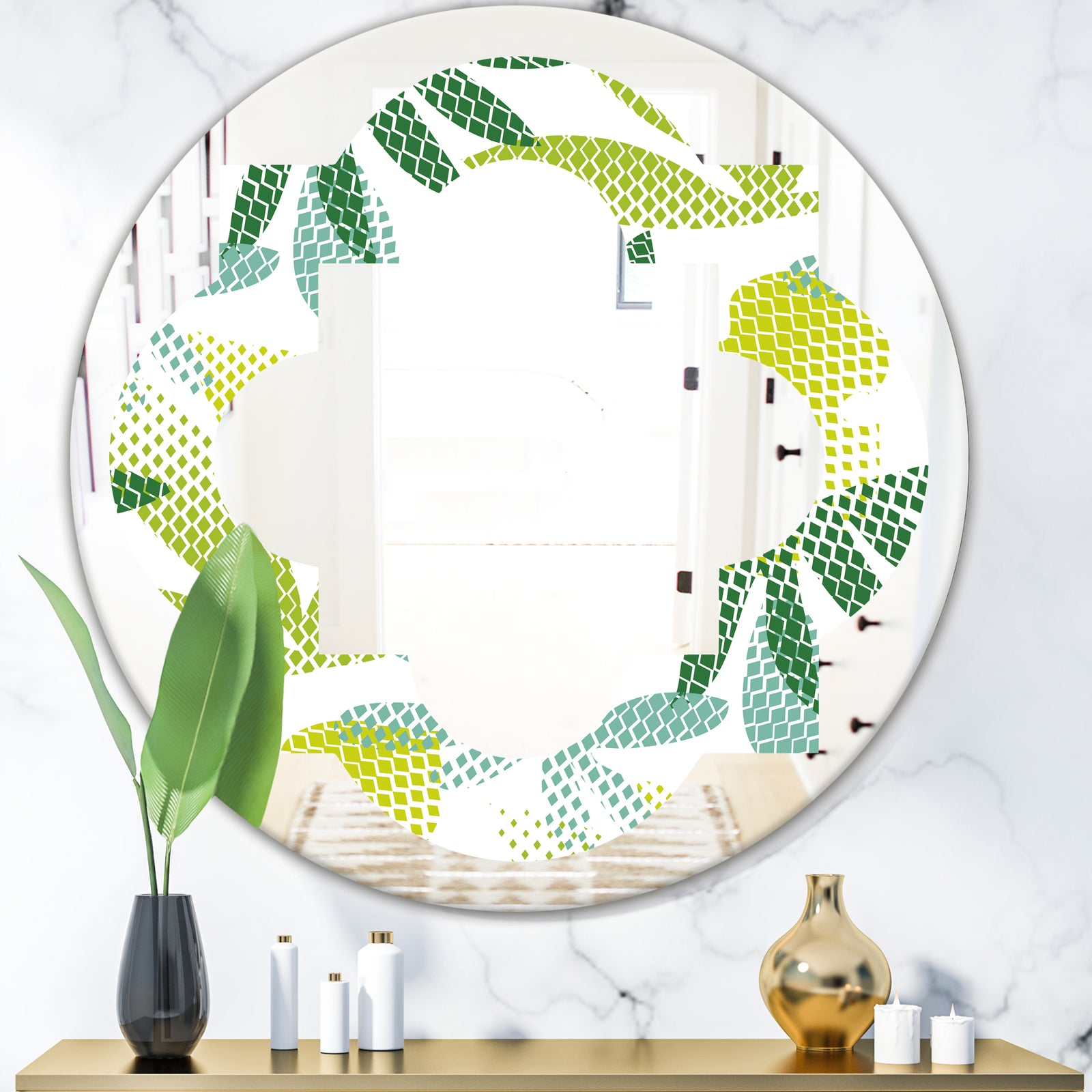 Tropical Botanicals III - Modern Round or Oval Wall Mirror - Quatrefoil