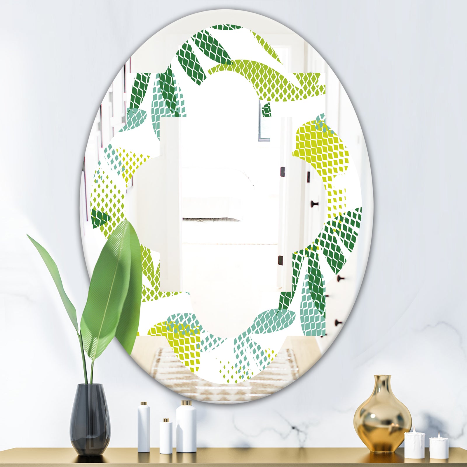 Tropical Botanicals III - Modern Round or Oval Wall Mirror - Quatrefoil