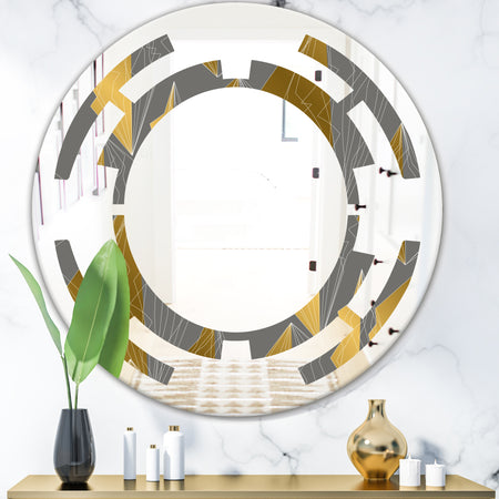 Golden Polygon Pattern - Modern Round or Oval Wall Mirror - Space