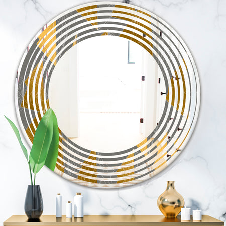 Golden Polygon Pattern - Modern Round or Oval Wall Mirror - Wave