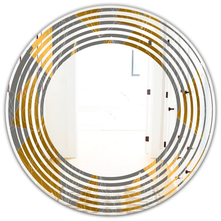 Golden Polygon Pattern - Modern Round or Oval Wall Mirror - Wave