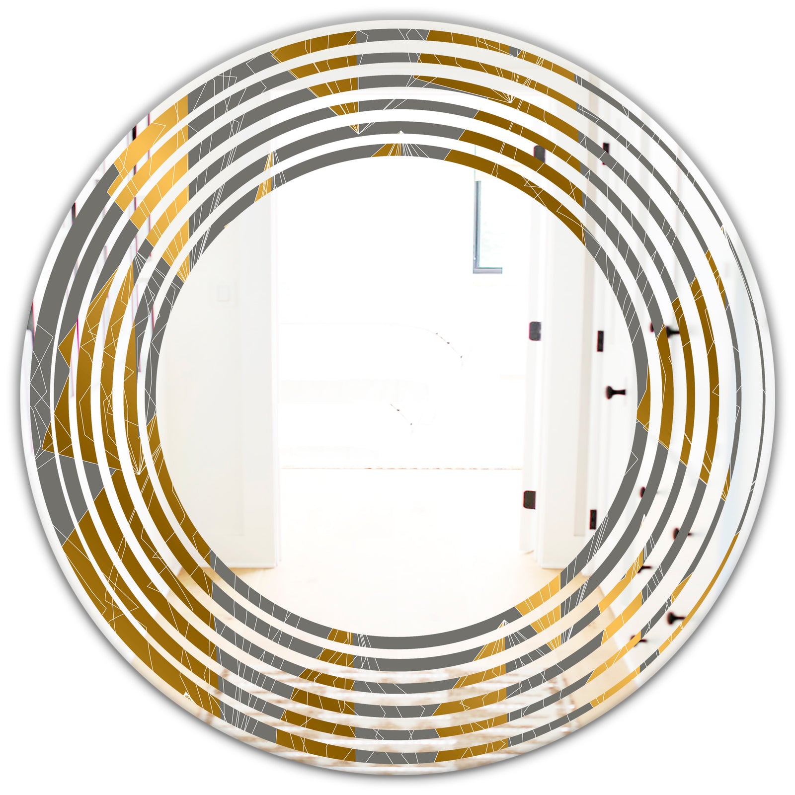 Golden Polygon Pattern - Modern Round or Oval Wall Mirror - Wave
