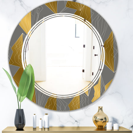Golden Polygon Pattern - Modern Round or Oval Wall Mirror - Triple C