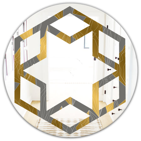 Golden Polygon Pattern - Modern Round or Oval Wall Mirror - Hexagon Star