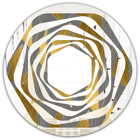 Golden Polygon Pattern - Modern Round or Oval Wall Mirror - Whirl