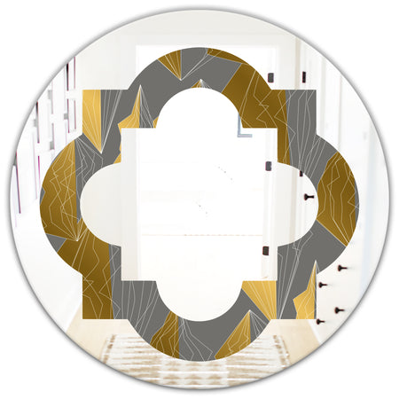 Golden Polygon Pattern - Modern Round or Oval Wall Mirror - Quatrefoil