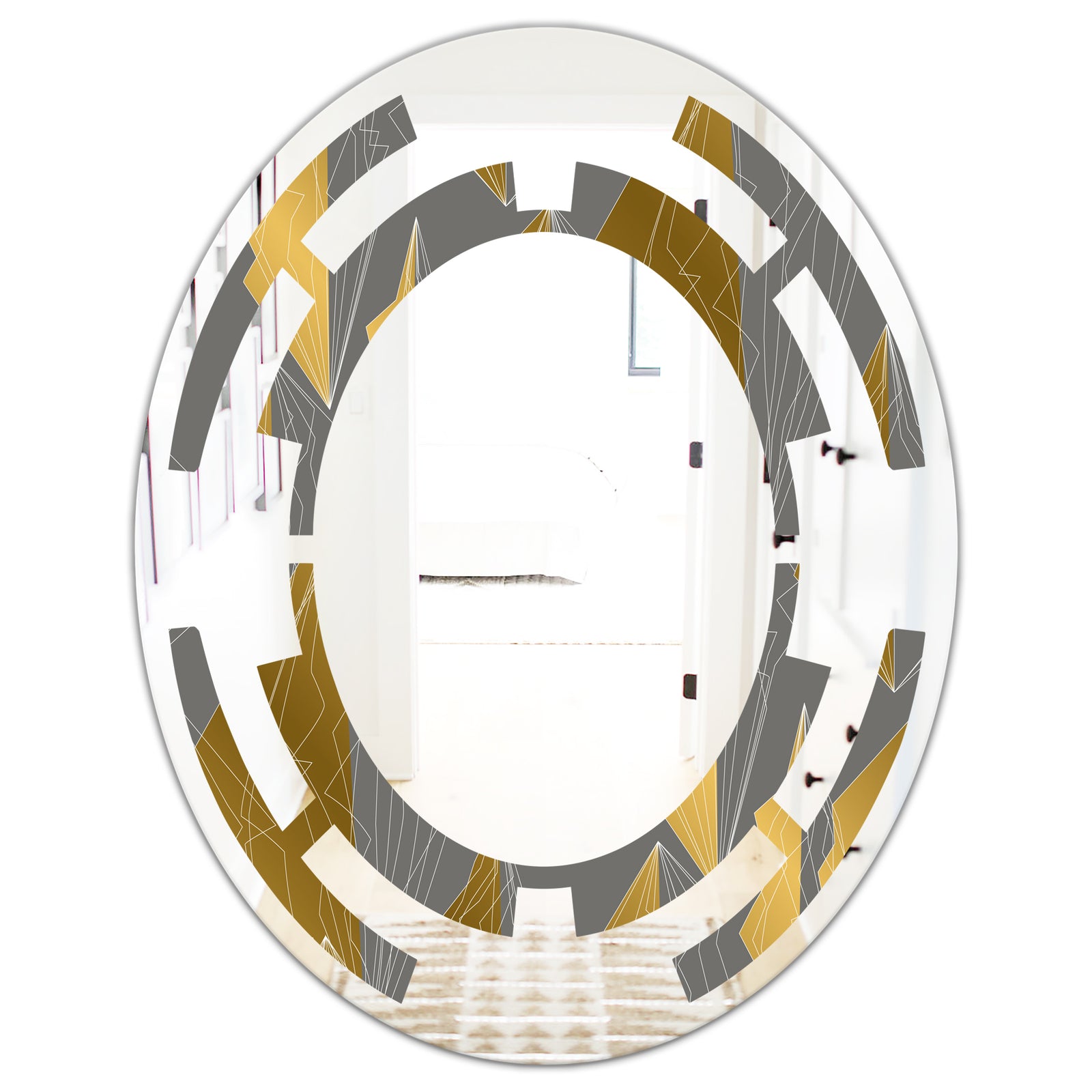 Golden Polygon Pattern - Modern Round or Oval Wall Mirror - Space