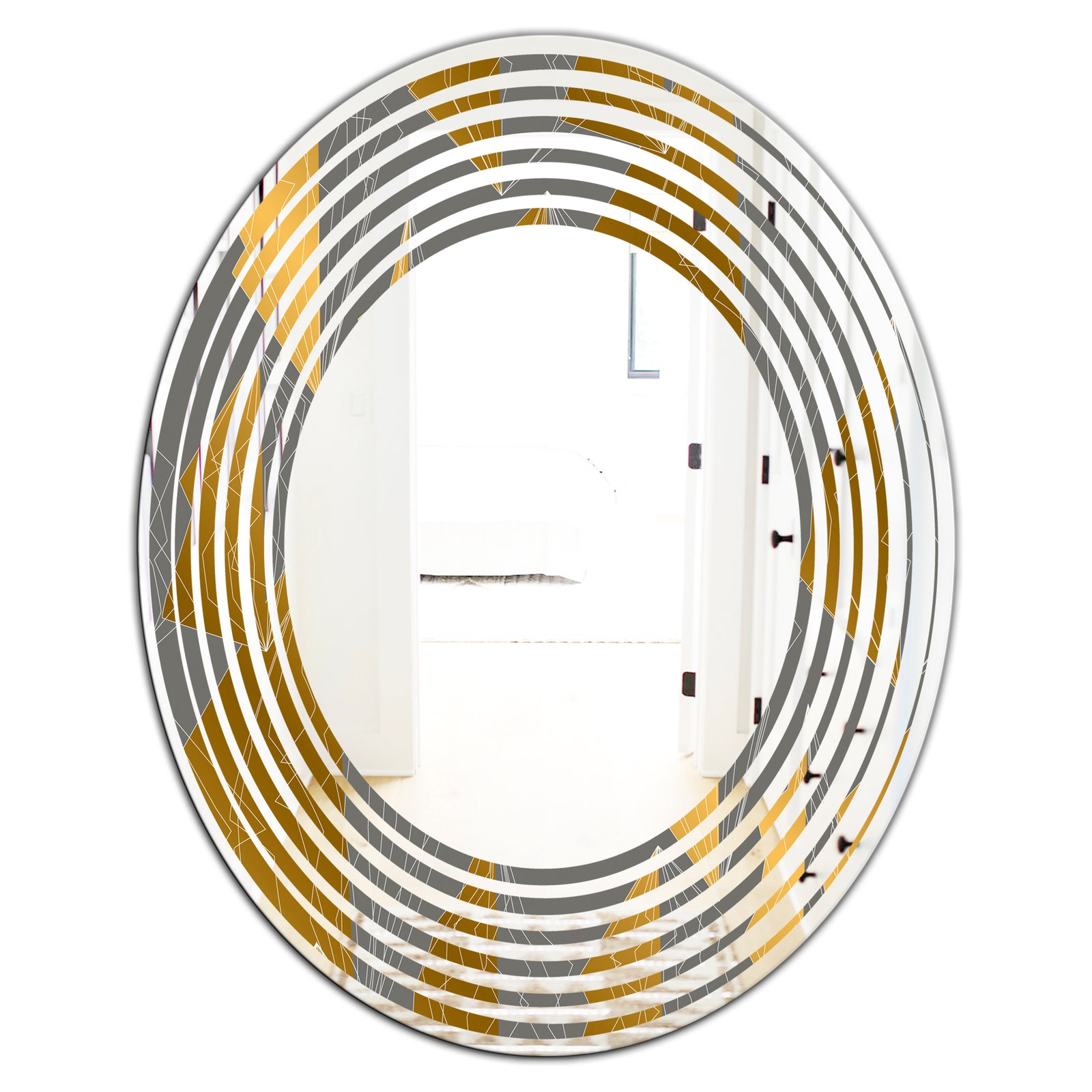 Golden Polygon Pattern - Modern Round or Oval Wall Mirror - Wave
