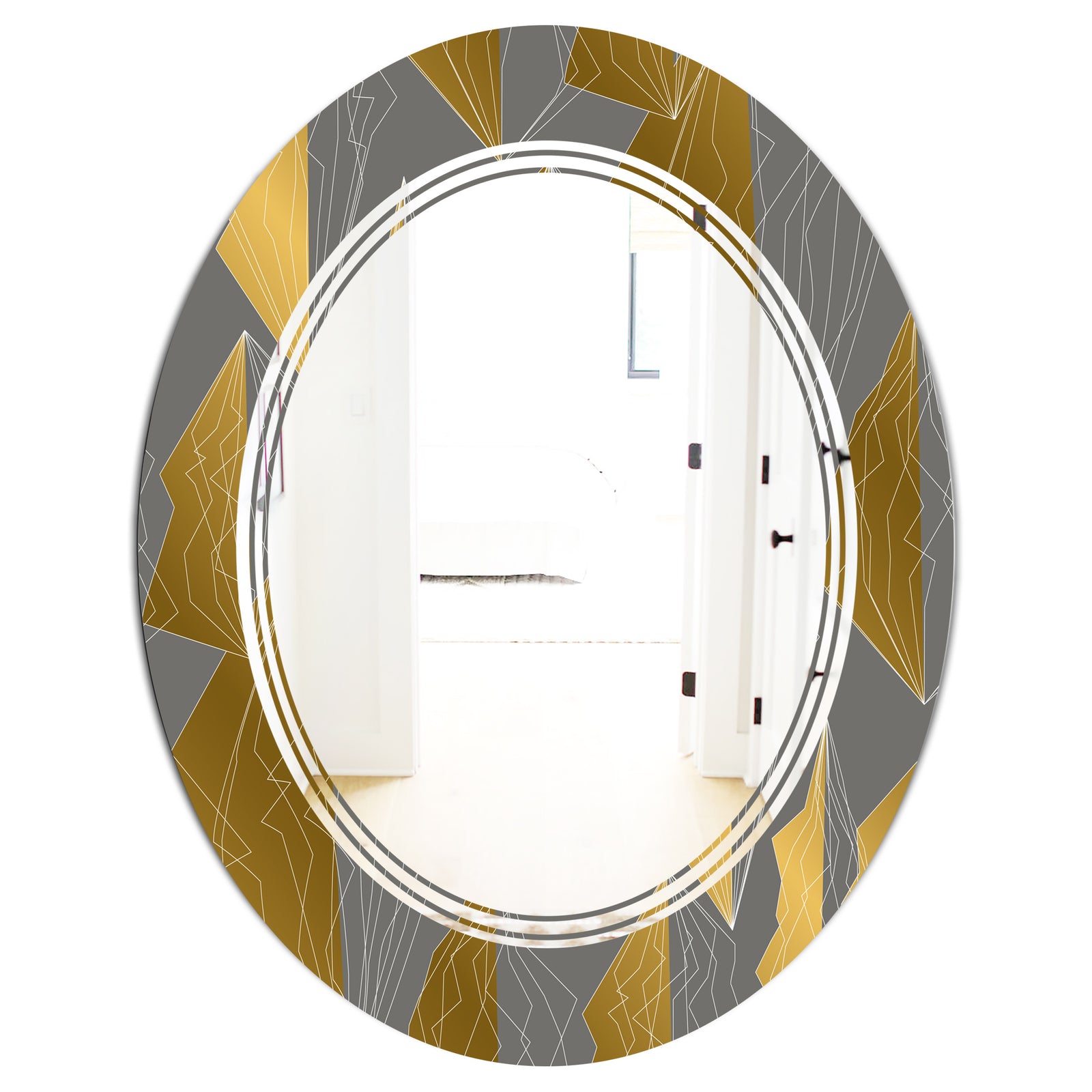 Golden Polygon Pattern - Modern Round or Oval Wall Mirror - Triple C