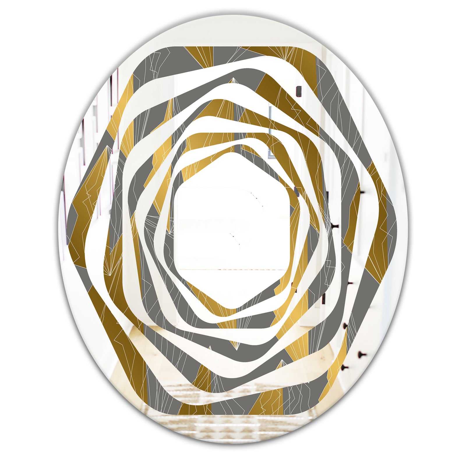 Golden Polygon Pattern - Modern Round or Oval Wall Mirror - Whirl