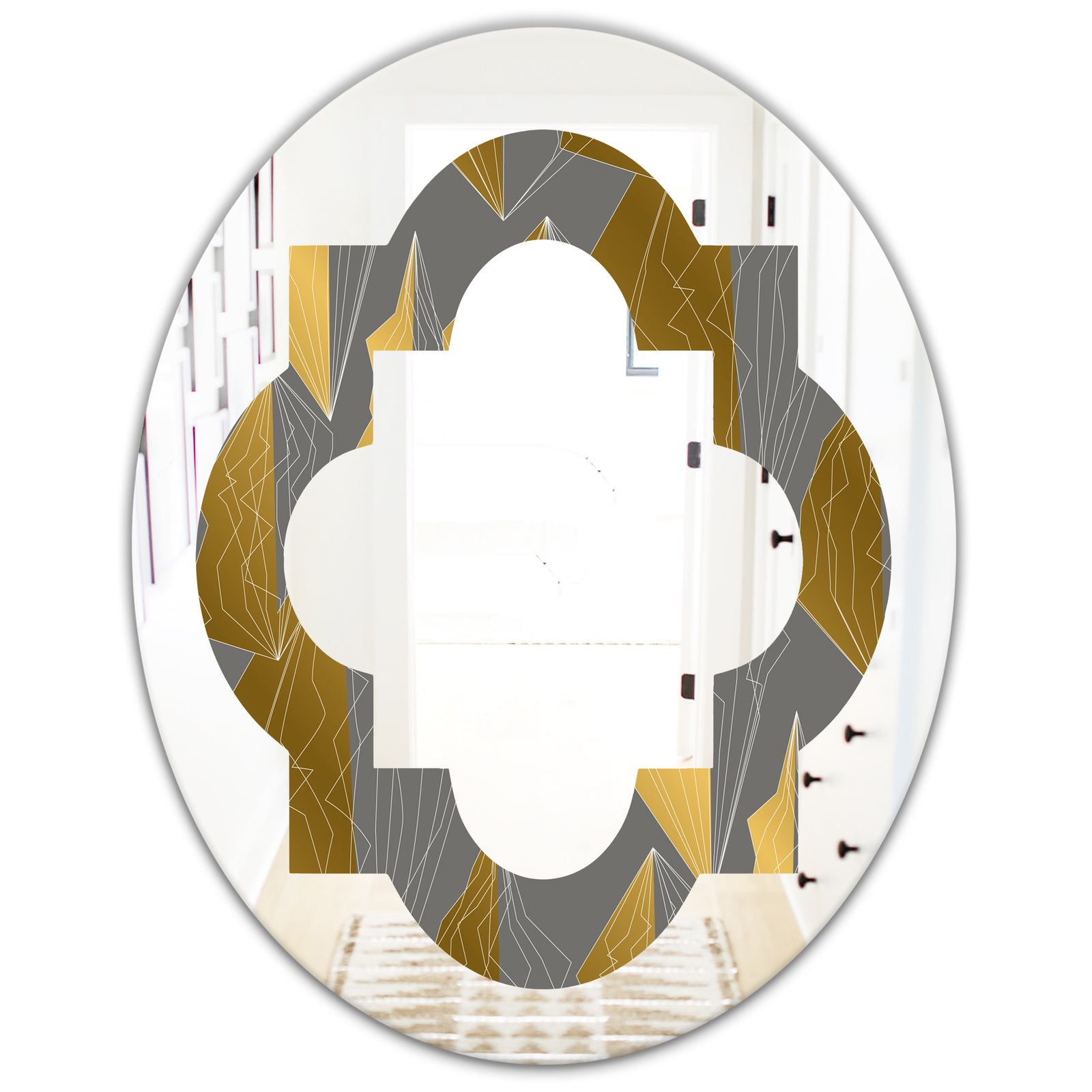 Golden Polygon Pattern - Modern Round or Oval Wall Mirror - Quatrefoil