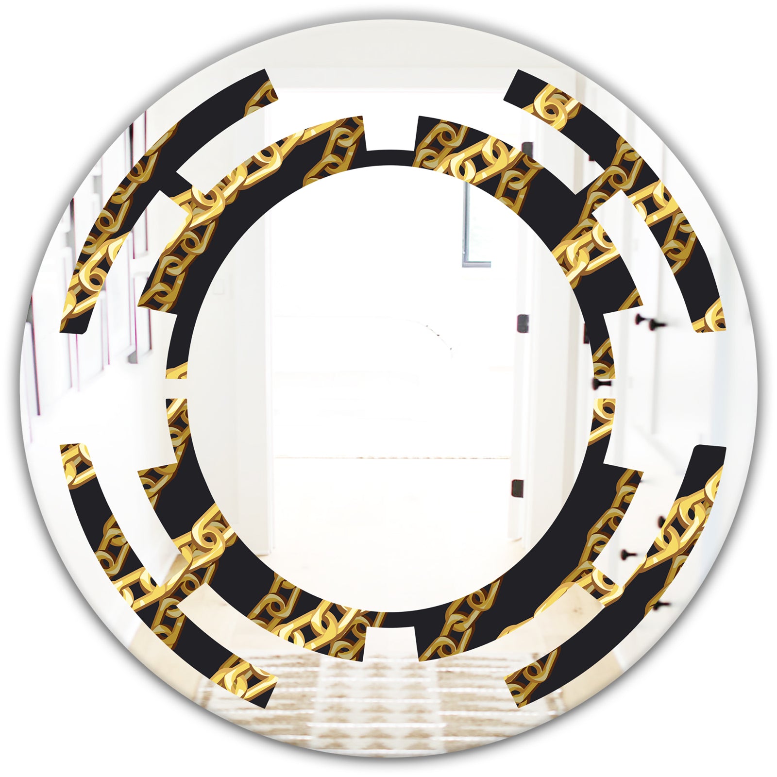 Golden ZigZag Chain - Modern Round or Oval Wall Mirror - Space