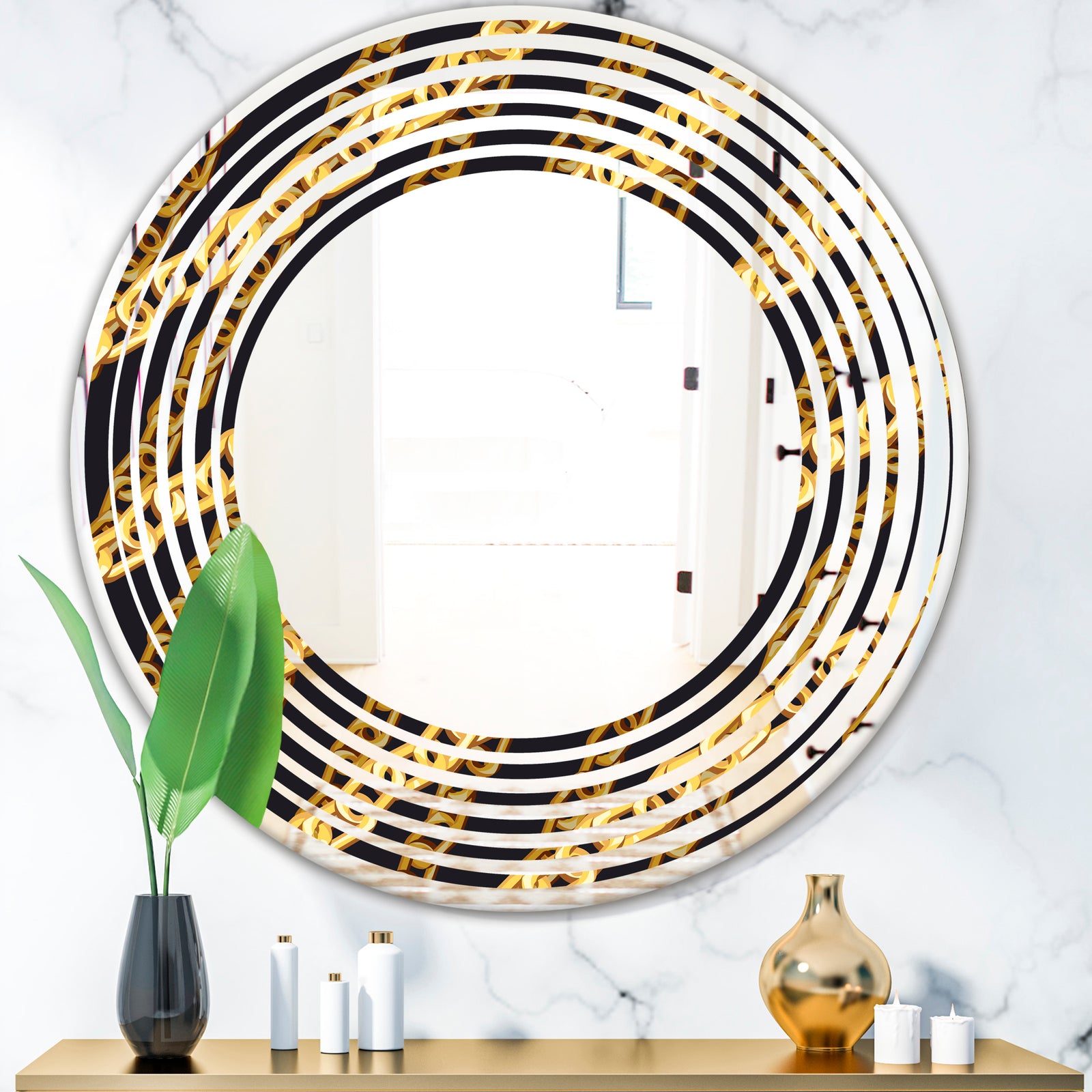 Golden ZigZag Chain - Modern Round or Oval Wall Mirror - Wave