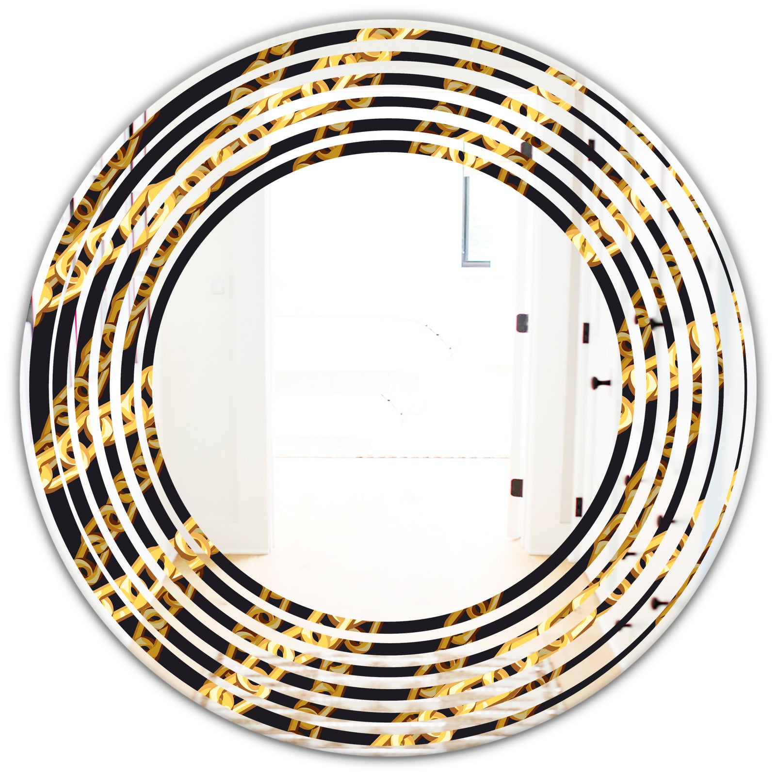 Golden ZigZag Chain - Modern Round or Oval Wall Mirror - Wave