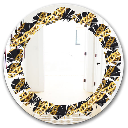 Golden ZigZag Chain - Modern Round or Oval Wall Mirror - Leaves