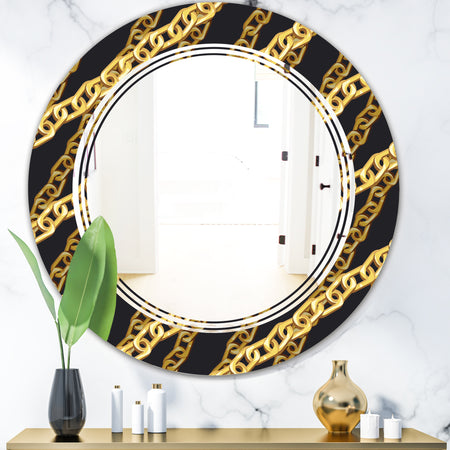 Golden ZigZag Chain - Modern Round or Oval Wall Mirror - Triple C