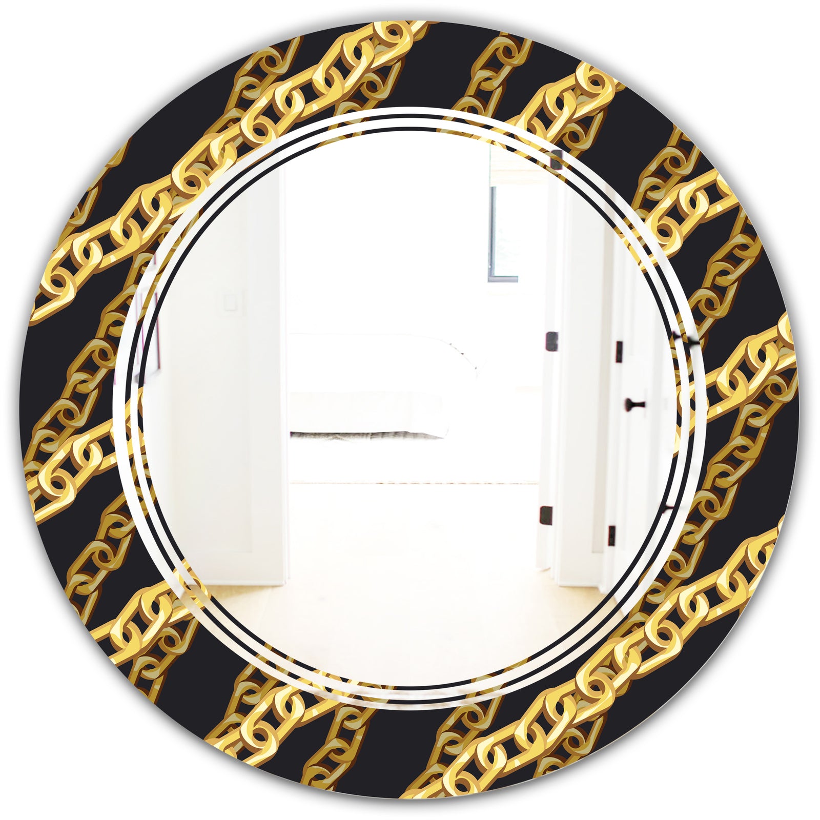Golden ZigZag Chain - Modern Round or Oval Wall Mirror - Triple C