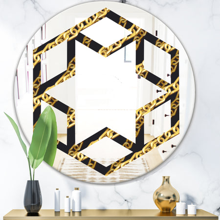 Golden ZigZag Chain - Modern Round or Oval Wall Mirror - Hexagon Star