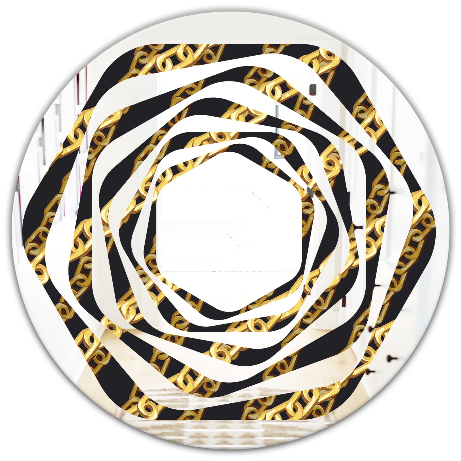 Golden ZigZag Chain - Modern Round or Oval Wall Mirror - Whirl