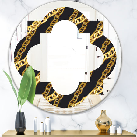 Golden ZigZag Chain - Modern Round or Oval Wall Mirror - Quatrefoil
