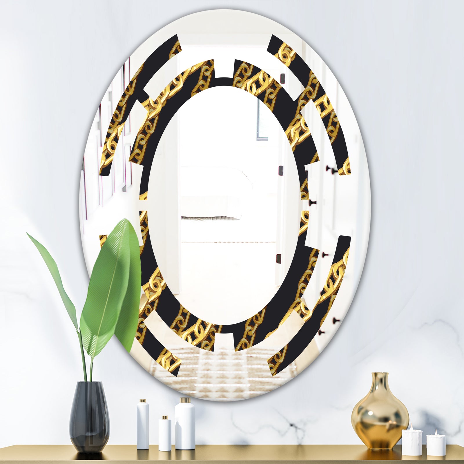 Golden ZigZag Chain - Modern Round or Oval Wall Mirror - Space