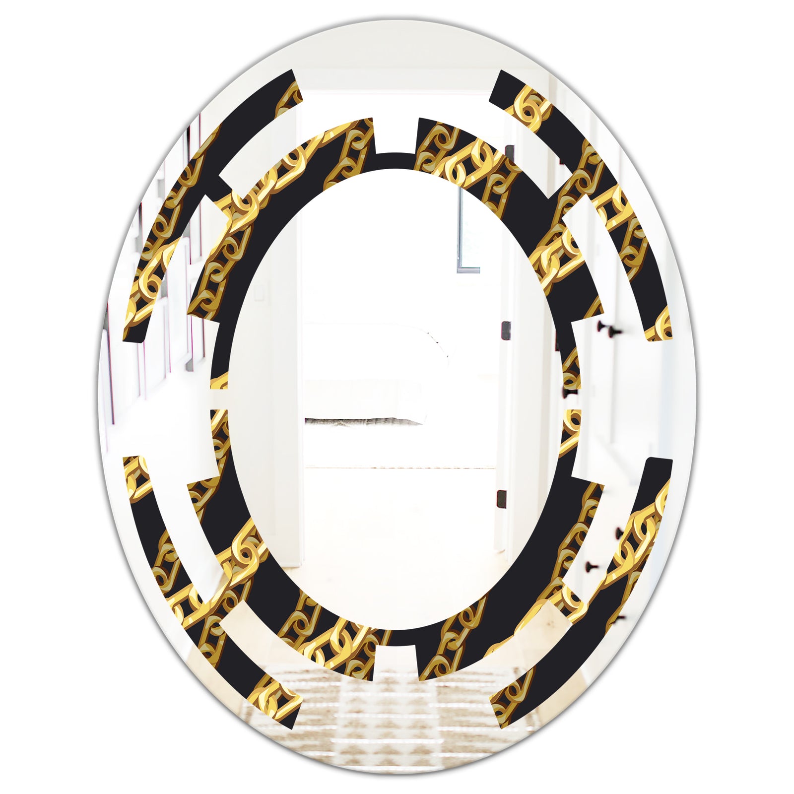 Golden ZigZag Chain - Modern Round or Oval Wall Mirror - Space
