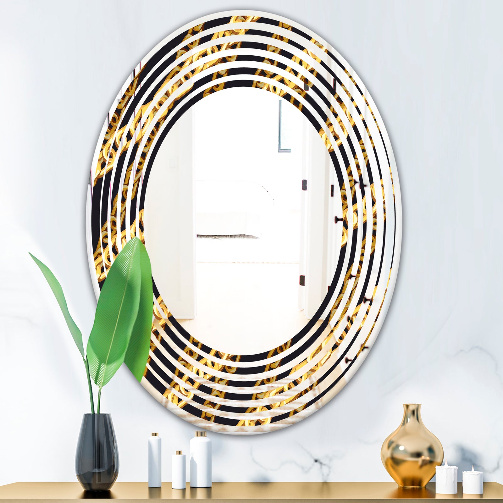 Golden ZigZag Chain - Modern Round or Oval Wall Mirror - Wave