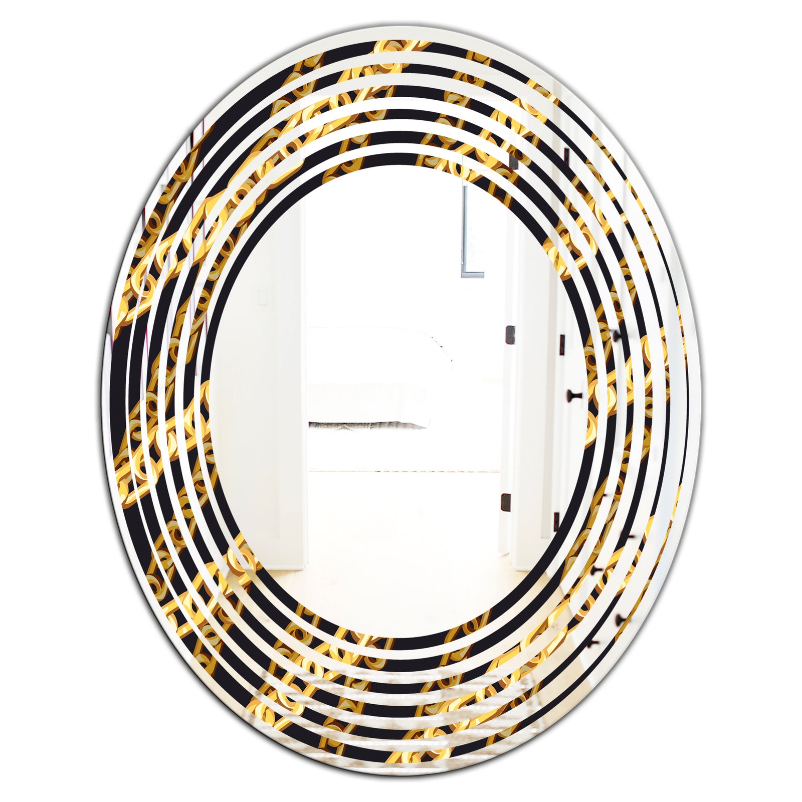 Golden ZigZag Chain - Modern Round or Oval Wall Mirror - Wave