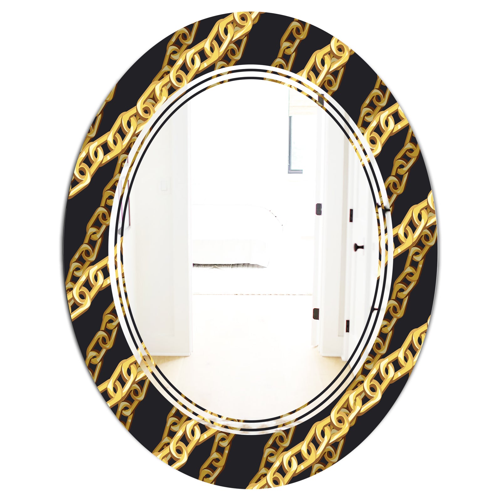Golden ZigZag Chain - Modern Round or Oval Wall Mirror - Triple C