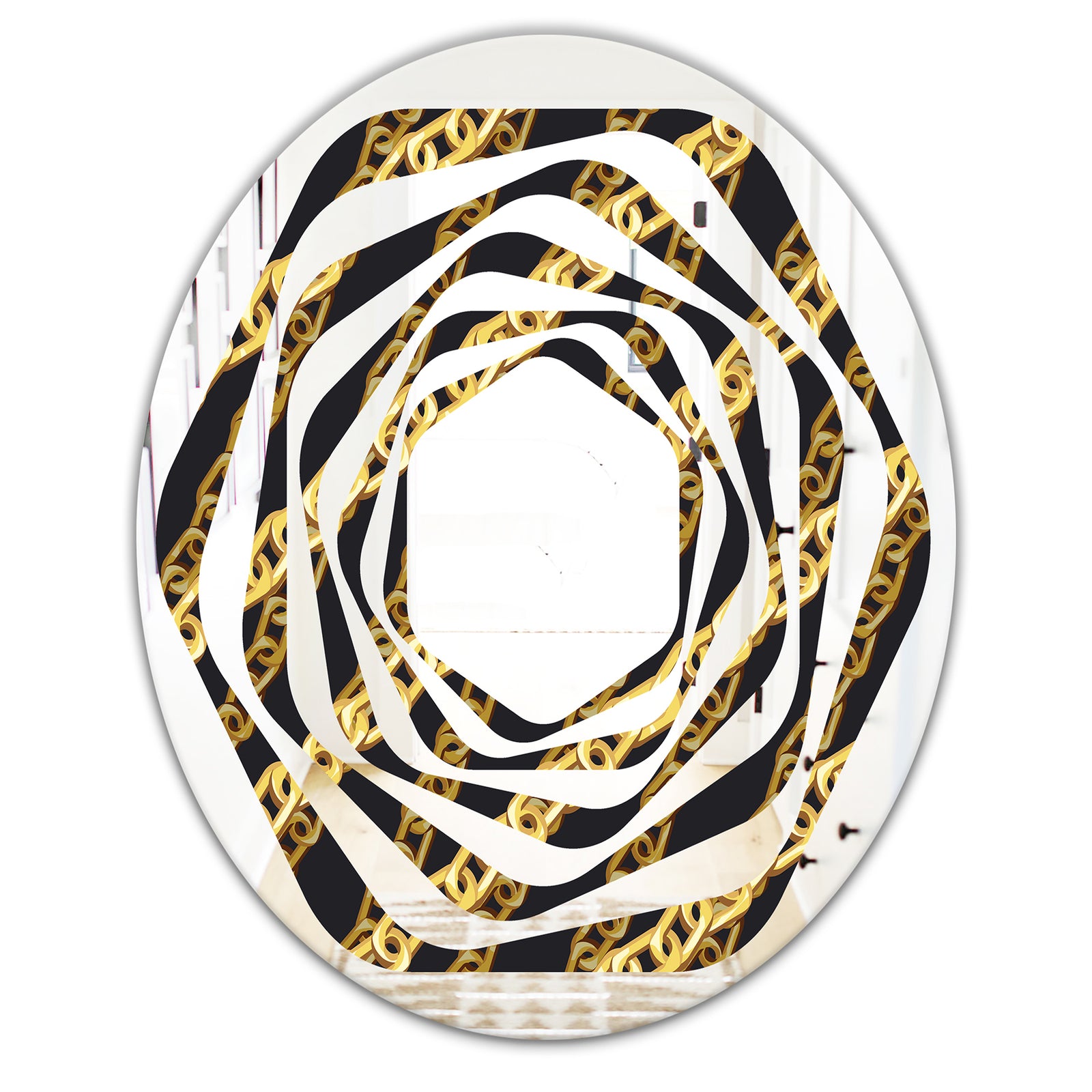 Golden ZigZag Chain - Modern Round or Oval Wall Mirror - Whirl