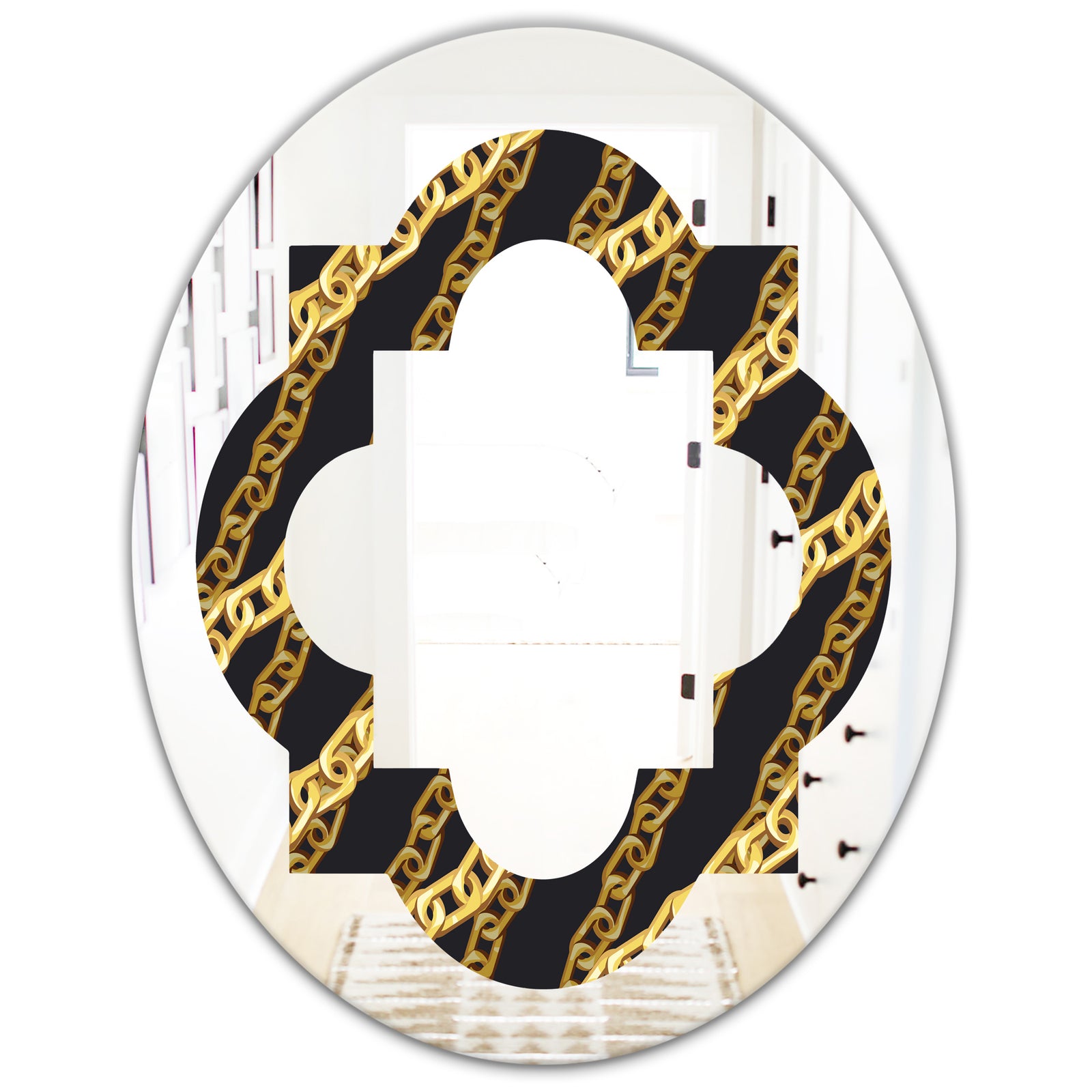 Golden ZigZag Chain - Modern Round or Oval Wall Mirror - Quatrefoil