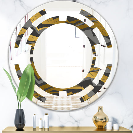 Angled lines and waves pattern - Modern Round or Oval Wall Mirror - Space