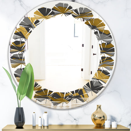 Angled lines and waves pattern - Modern Round or Oval Wall Mirror - Leaves