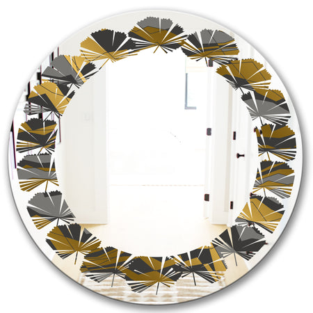 Angled lines and waves pattern - Modern Round or Oval Wall Mirror - Leaves