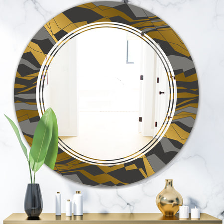 Angled lines and waves pattern - Modern Round or Oval Wall Mirror - Triple C