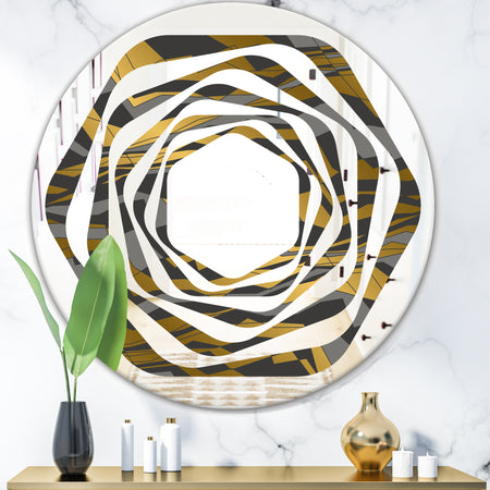 Angled lines and waves pattern - Modern Round or Oval Wall Mirror - Whirl