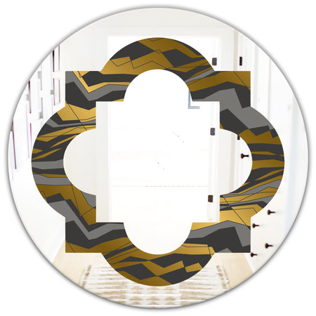 Angled lines and waves pattern - Modern Round or Oval Wall Mirror - Quatrefoil
