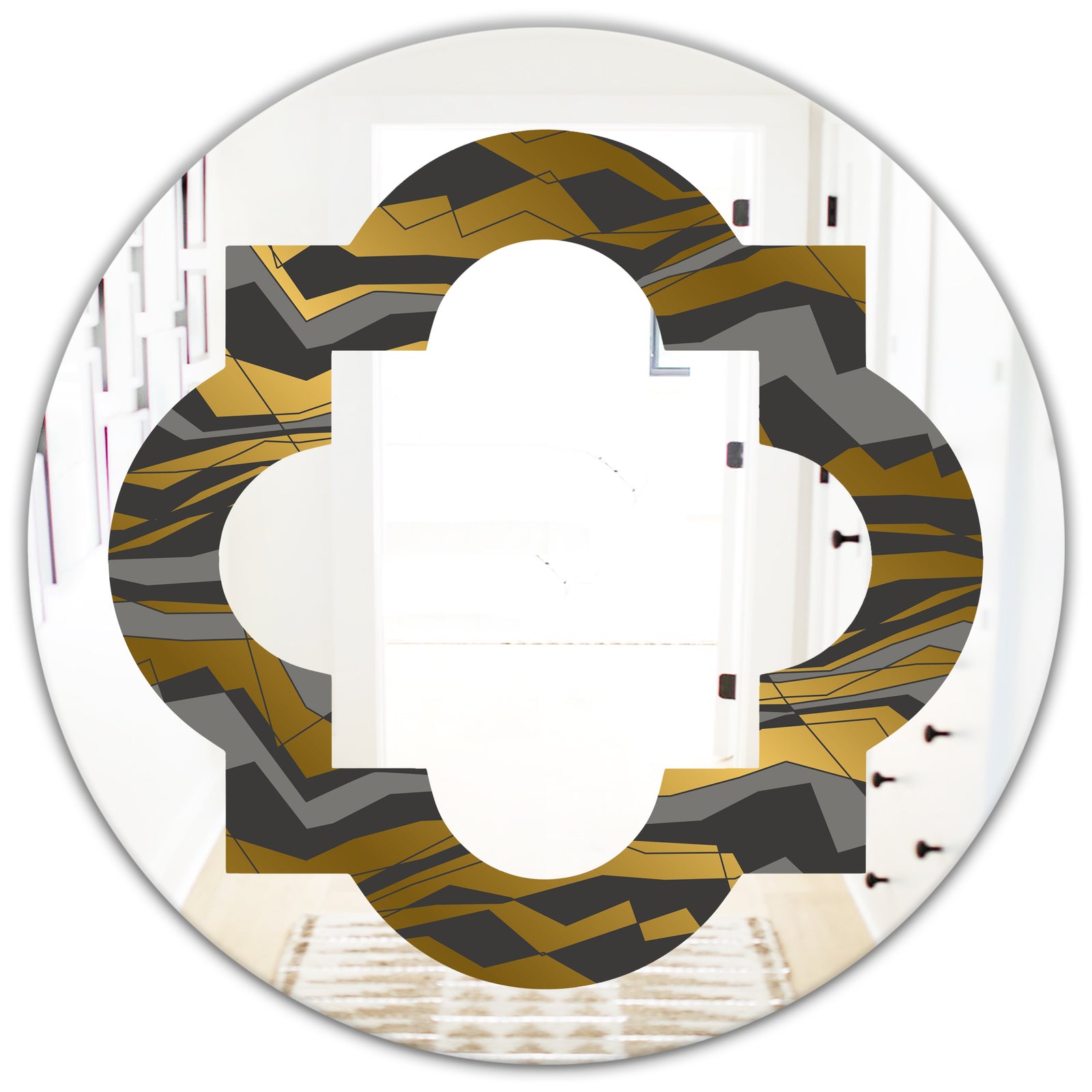 Angled lines and waves pattern - Modern Round or Oval Wall Mirror - Quatrefoil