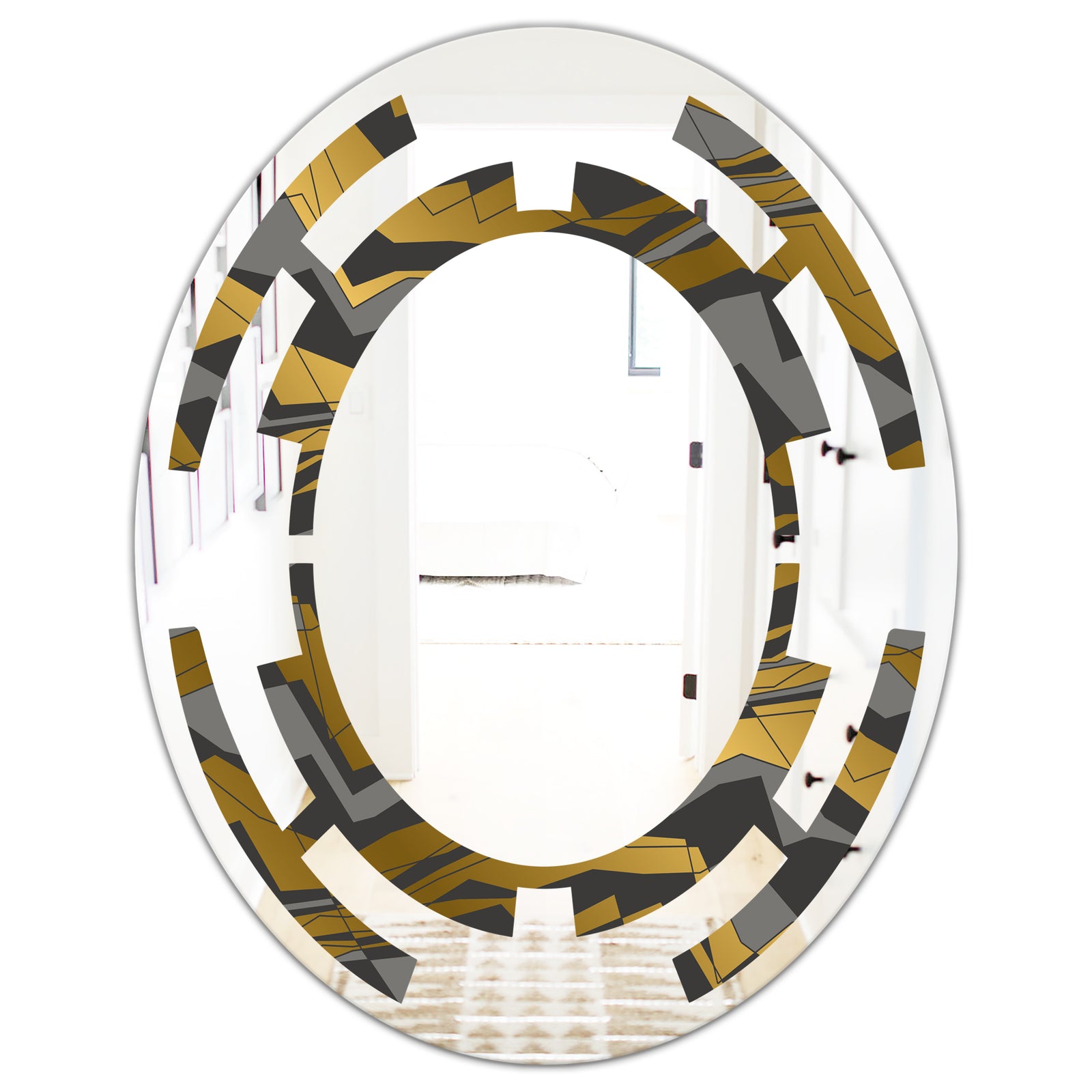 Angled lines and waves pattern - Modern Round or Oval Wall Mirror - Space