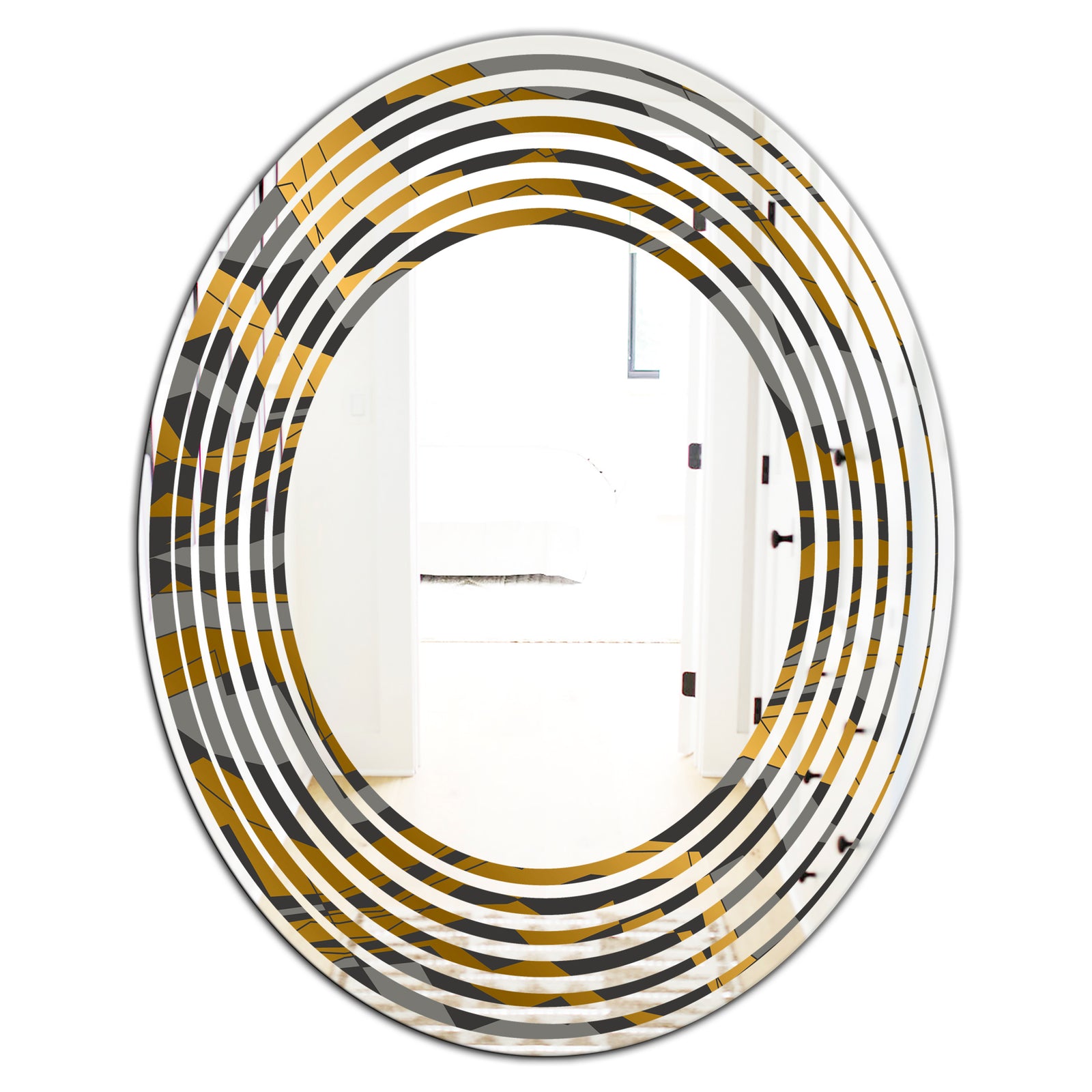 Angled lines and waves pattern - Modern Round or Oval Wall Mirror - Wave