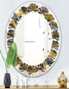 Angled lines and waves pattern - Modern Round or Oval Wall Mirror - Leaves