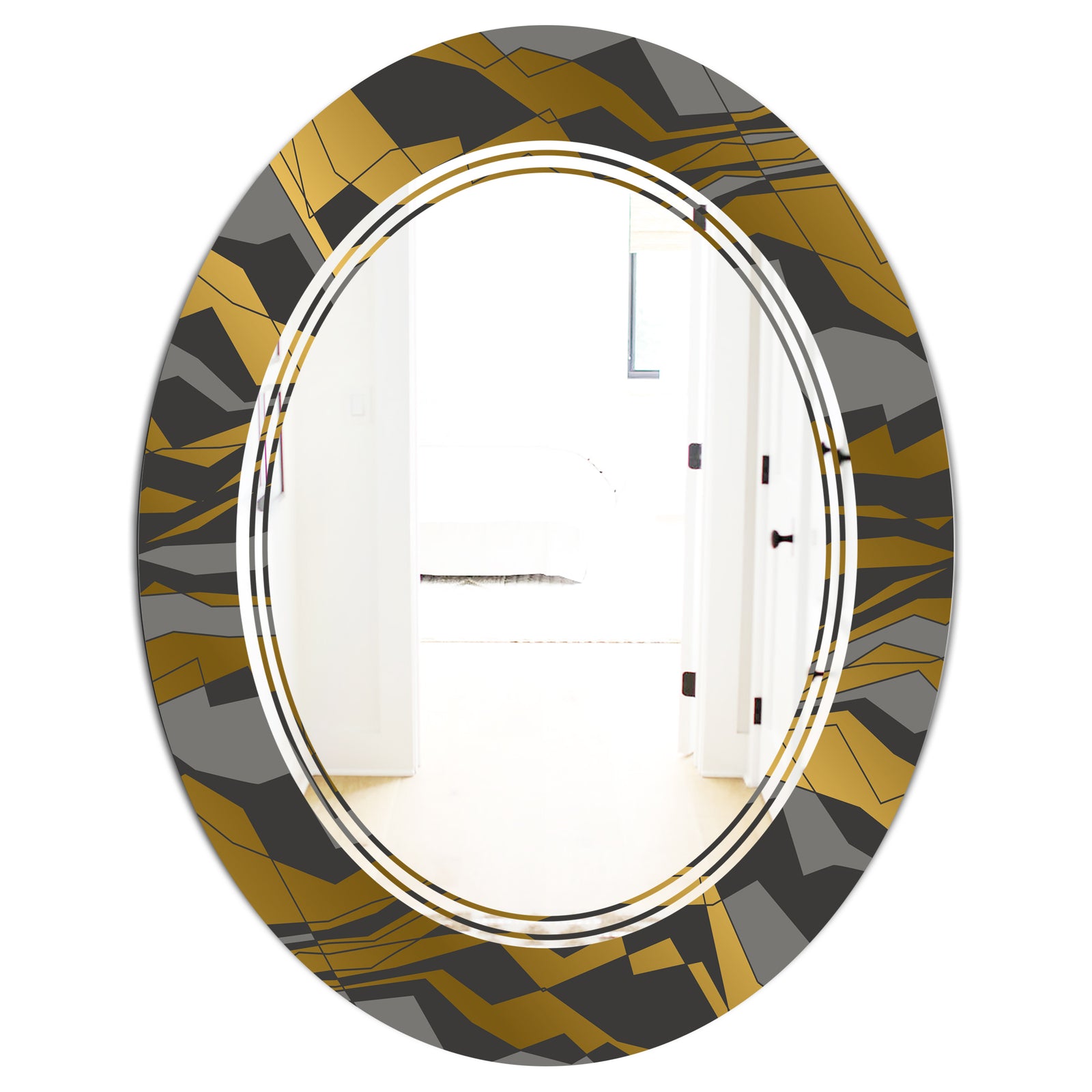 Angled lines and waves pattern - Modern Round or Oval Wall Mirror - Triple C