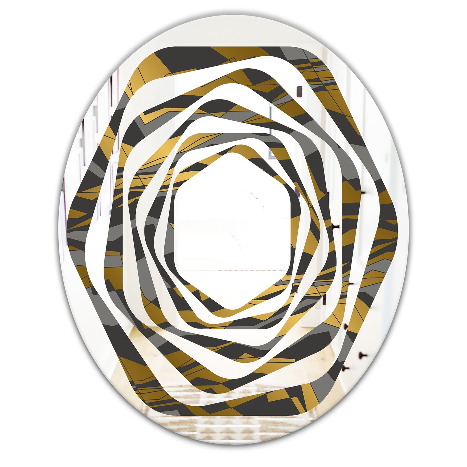 Angled lines and waves pattern - Modern Round or Oval Wall Mirror - Whirl